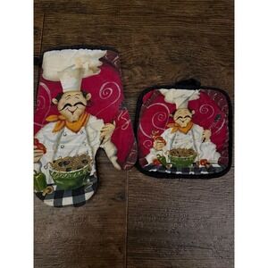 Chef Kitchen Oven Mitt & Pot Holder‎ Set Italian Cooking Theme